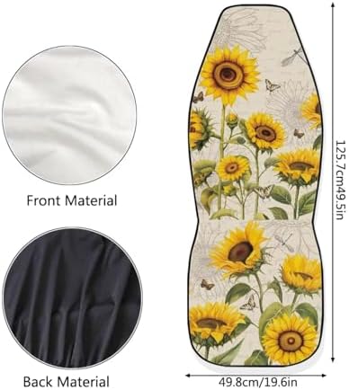 Sunflower Dragonfly Car Seat Covers Full Set of 2 Automobile Front Seat Covers Vehicle Accessories Carseat Seat Covers Cushion Pad Mat for SUV Trucks Chairs Vans Auto