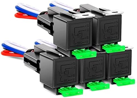 Nilight 5 Pack Fused 4Pin Relay with Socket 30A Switch Harness Kit SPST