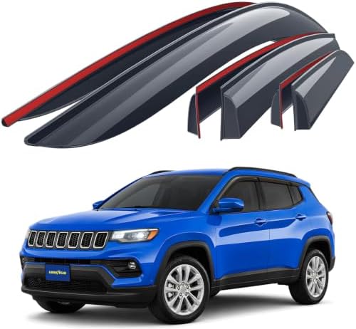 Goodyear Shatterproof Window Deflectors for Jeep Compass 2017-2026, Tape-on Rain Guards, Window Visors, Vent Deflector Visor, Car Accessories,6 pcs. - GY008945
