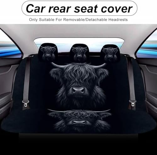 Highland Cow Pattern Car Seat Covers, Trendy Universal Car Seat Protector Full Set, Automotive Seat Covers for Front Seats Rear Seat Back Seat Gift (Black Highland Cow, Full Set)