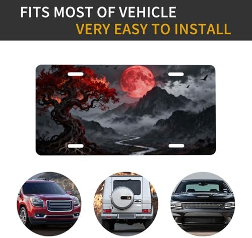 Red Moon Tree Misty Mountain Cool Front License Plate 6x12 Inch
