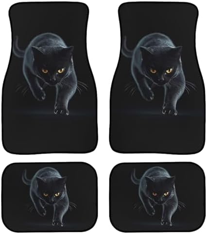 GLENLCWE Black Cat Car Floor Mats All Weather Universal Fit Waterproof Front Rear Auto Carpet Rug Anti Slip Rubber All Season Car Liner SUVs Trucks Automtotive Interior Accessories
