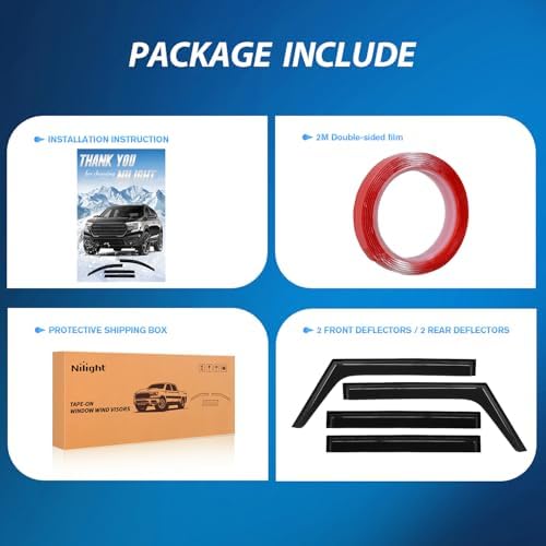 Nilight Tape-On Rain Guards for Jeep Wrangler JK 2007-2018, 4PCS
