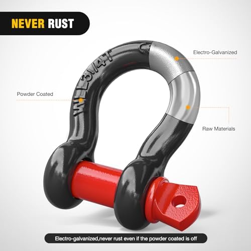Nilight 2 PCS Small 5/8" D-Ring Shackles | 3.25 Ton (7165 lbs) Capacity Heavy Duty Off-Road Recovery Shackle Kit for Cars and Other Applications for Tie Downs Towing Black & red