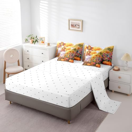 Erosebridal Rustic Fall Bedding Set Twin 7 Piece Farmhouse Scarecrow Bed in A Bag Country Pastoral Sunflower Pumpkin Comforter Set for Kids Adults Watercolor Autumn Sheet Set with Comforter - Image 4