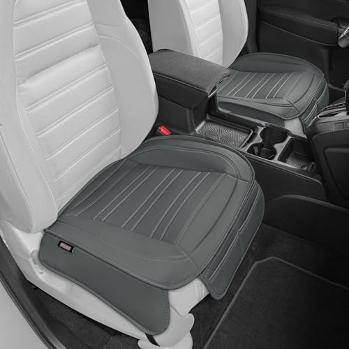 Motor Trend Seat Covers for Cars Trucks SUV, Faux Leather 2-Pack Gray Padded Car Seat Covers with Storage Pockets, Premium Interior Seat Cover