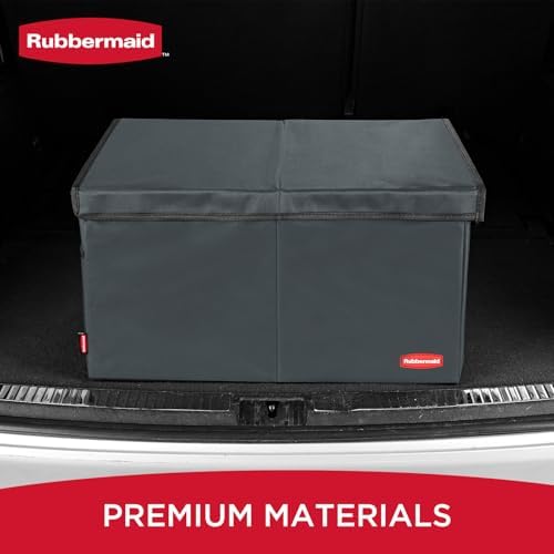 Rubbermaid Car Organizer, Collapsible Trunk Organizer, Multi-Compartment Car Storage Organization for Car Accessories, 2 Compartments With Cover, 21.65"*14.17"*12.2" - Gray