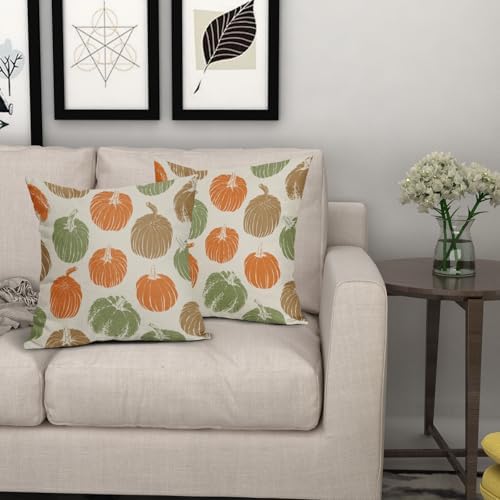Brown Orange Green Pumpkin Fall Pillow Covers 18x18 Set of 2 Autumn Harvest Print Thanksgiving Decorative Throw Pillows Outdoor Farmhouse Cushion Case Seasonal Decor for Couch Sofa Bed - Image 7