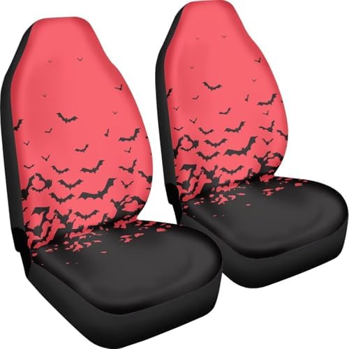 Red Black Bat Halloween Print Car Seat Cover Colorful Cute Print Front Seat Covers 2 pcs, Vehicle Seat Protector Car Mat Covers, Fit Most Vehicle, Cars, Sedan, Truck, SUV, Van