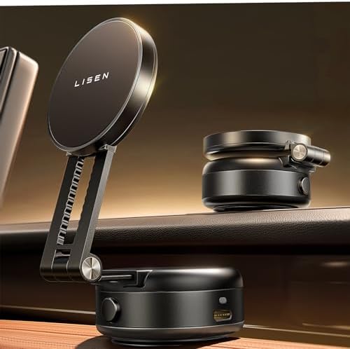 LISEN for iPhone 17 Electric Suction Cup Phone Mount, Vacuum Electric Suction Cup Phone Mount, for MagSafe Magnetic Suction Mount for iPhone 16/15/14/13/12,Black Kits