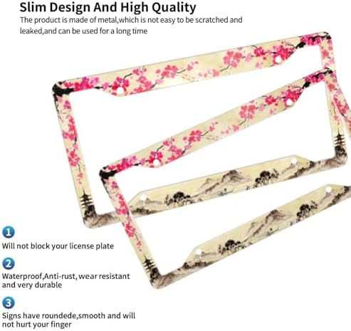 Cherry Blossom Mountains License Plate Frame 2 Pack License Plate Holder Universal Aluminum License Plate Cover Car Accessories for Decor with Screw for Women Man 12.3 X 6.3 Inch