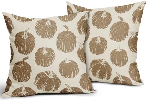 Brown Pumpkin Fall Pillow Covers 22x22 Set of 2 Autumn Harvest Print Thanksgiving Decorative Throw Pillows Outdoor Farmhouse Cushion Case Seasonal Decor for Couch Sofa Bed - Image 2