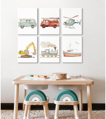 Car Wall Art Boys Room Canvas Wall Decor Nursery Prints Transportation Vehicle Wall Art Kids Toddler Posters Construction Truck Pictures Boy Nursery Artwork for Bedroom Playroom 8x10x6 Inch Framed - Image 5