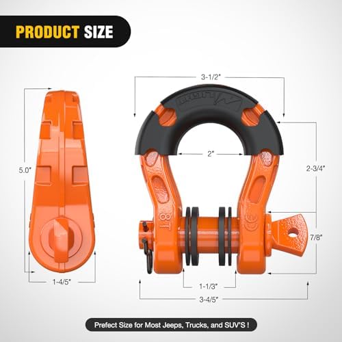 Nilight Mega D-Ring Shackles, 3/4" Heavy Duty Recovery Tow Shackle