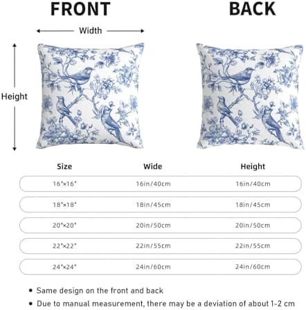 KiuLoam Blue and White Pillow Covers 18x18 Inch Set of 2, Chinoiserie Floral Bird Rustic Decorative Throw Pillows, Vintage Farmhouse Outdoor Square Cushion Cases for Sofa Couch Bed Home Decor - Image 4
