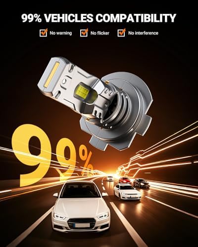 SEALIGHT H7 LED Bulbs, 60000LM 1000% Super Brighter, 1:1 Mini Size, 6500K Cool White, 80,000Hrs Long Service Life with Cooling Fan, Plug and Play, Pack of 2