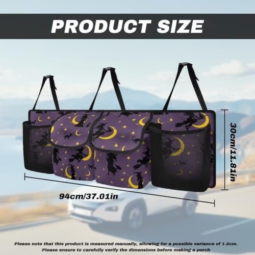 Hanging Car Trunk Organizer Halloween Witch Moon Star Print Car Back Seat Storage Bag Auto Cargo Bag Collapsible Auto Interior Accessories for Sedans SUV Jeep Trucks MPV Van