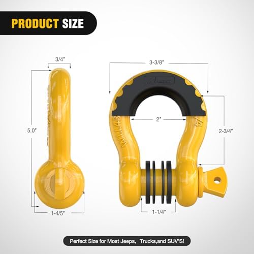 Nilight 2 PCS 3/4" D-Ring Shackle with 7/8" Screw Pin | 41,887lbs Break Strength Heavy Duty Off Road Recovery Shackle with Isolators Washers for Tow Strap,Winch,Off-Road Truck