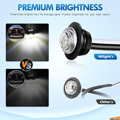 Nilight 3/4" Round LED Clearance Marker Lights,White, 10-Pack