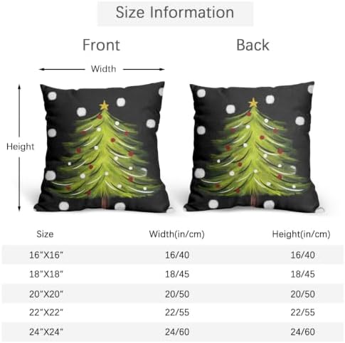 Christmas Black Throw Pillow Covers 16x16 Set of 2 Winter Green Xmas Tree - Image 5