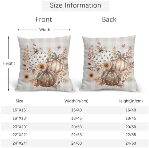 Fall Thanksgiving Pillow Covers 16x16 Set of 2 Autumn Pumpkin Maple Leaves Dot Floral Outdoor Throw Pillows Covers Orange Cream Plaid Bow Decorative Farmhouse Cushion Case for Living Room Couch Sofa - Image 4