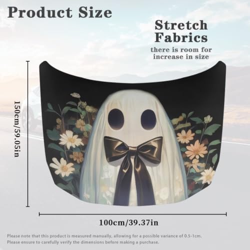 Floral Ghost Car Hood Cover, Wild Flower Removable Automotive Exterior Accessories Halloween Ghost Washable Elastic Car Bonnet All-Season Protection for SUV Sedan