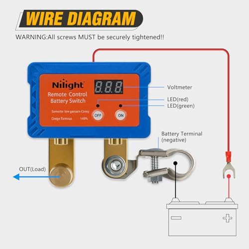 Nilight 140A Battery Disconnect Switch Wireless Remote Voltmeter Display