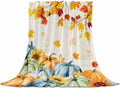 DecorLovee Fall Thanksgiving Blanket 50"x80", Reversible Blue Green Yellow Throw Blanket for Couch/Bed, Pumpkins Maple Leaf Lightweight Soft Throw Blankets for Adult, Warm Fuzzy Blankets for Winter by DecorLovee
