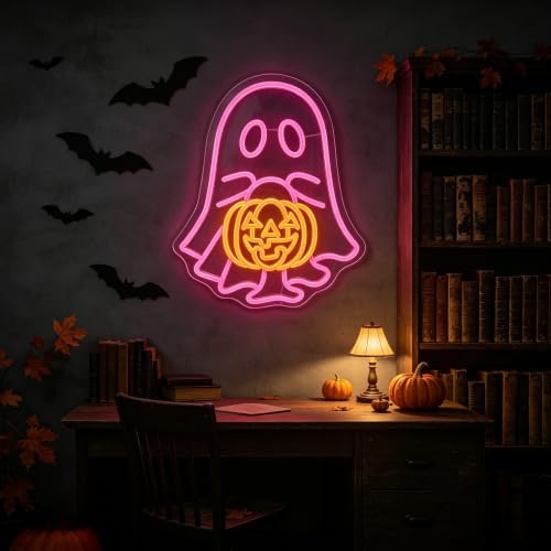 Ghost Pumpkin Neon Sign, Cute Ghost Halloween LED Light16.1"x12.8 - Image 5