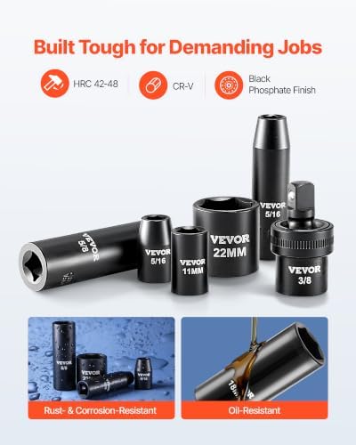 VEVOR 3/8" Drive Impact Socket Set, 50-Piece, Deep & Shallow Kit - Image 2