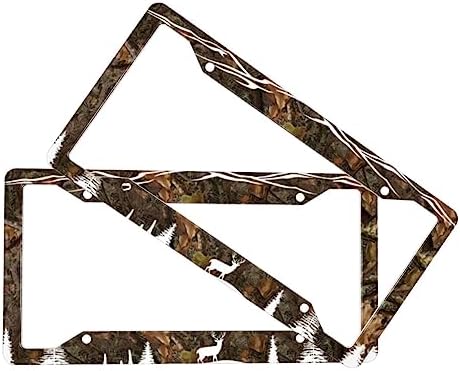 Camo Hunting Deer License Plate Frame 2 Pack License Plate Holder Universal Aluminum License Plate Cover Car Accessories Decor with Screw for Women Man 12.3 x 6.3 Inch