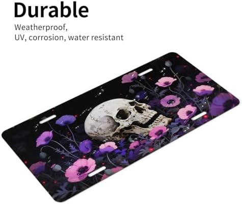 Floral Skull Purple Front License Plate 6" * 12" for Women