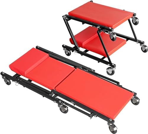 Big RED 36" Rolling Foldable Automotive Creeper， Car Creeper, 2-in-1 Garage Shop Creeper for Auto Repair, 300 Lbs Capacity, Red，TAM6505RR Torin by BIGRED