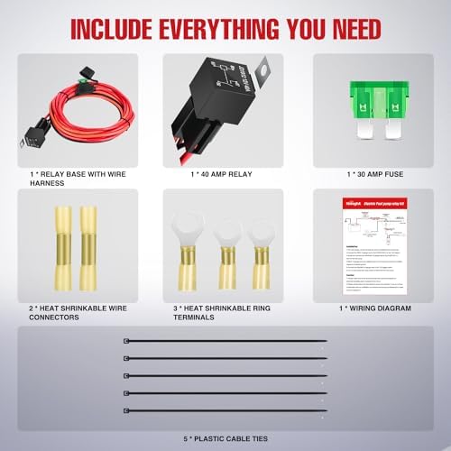 Nilight Electric Fuel Pump Relay Kit Wiring Harness 10 Gauge Cables