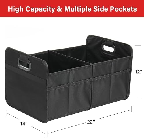 Simple Deluxe 2 Compartments Trunk Organizer for Car/SUV, Collapsible 600D Waterproof Oxford Polyester 50L Storage Box, Anti-slip & Leak-proof, Multipurpose Travel Accessories, Black - Image 2