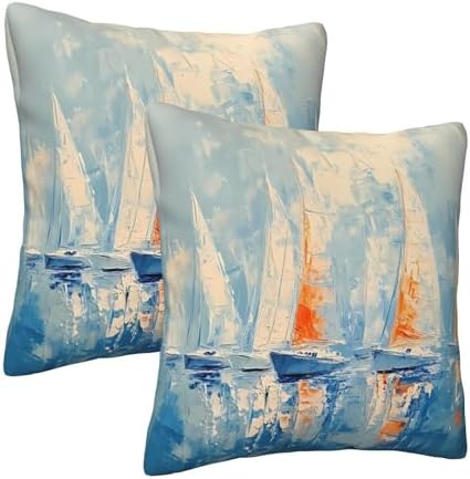 Sailboats Nautical Art Throw Pillow Covers 18x18 inch Set of 2 Pillow Case Cushion Cover for Home Sofa Couch Living Room Car Decor - Image 2