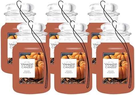 Yankee Candle Classic Paper Car Jar Air Freshener, Hanging Car Freshener, Long Lasting Odor Neutralizing Car Fragrance, Spiced Pumpkin (Pack of 6)