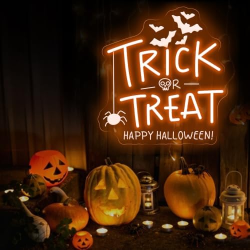Trick Or Treat Neon Sign, Halloween Neon Light Sign with Bat, 13.8"x13" - Image 6