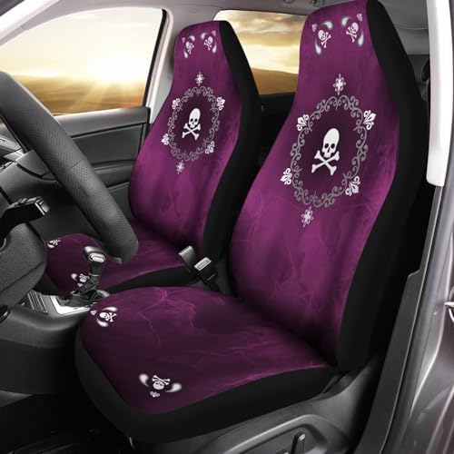 Bulopur Cute Magenta Skull 2 Piece Front Car Seat Covers for Women Men, Fashion Vehicle Seat Protector Covers, Universal Fit High Back Bucket Seat Cover