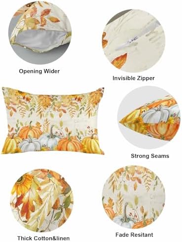 JasmineM Fall Pumpkin Pillow Covers 12x20 Inch Set of 2, Thanksgiving Decorations Vintage Leaves Outdoor Throw Pillow Covers, Autumn Holiday Square Pillowcases for Patio Sofa Couch Bedroom Decorative - Image 5