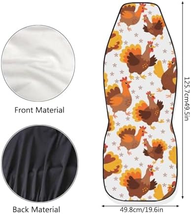 Car Seat Covers Full Set of 2, Thanksgiving Cartoon Turkey Fit SUV Truck Sedan Cute Turkey Chicken Rooster Automotive Vehicle Auto Interior Protector Set, Front Seat Cover