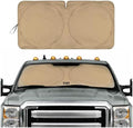 Windshield Sun Shade for Ford F-350 2015-2020, Foldable Front Window Sunshade, UV Heat Blocker, Interior Protection Sun Shield, Keeps Truck Cab Cool, Heavy-Duty Truck Accessory -Beige