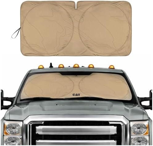 Windshield Sun Shade for Ford F-350 2015-2020, Foldable Front Window Sunshade, UV Heat Blocker, Interior Protection Sun Shield, Keeps Truck Cab Cool, Heavy-Duty Truck Accessory -Beige