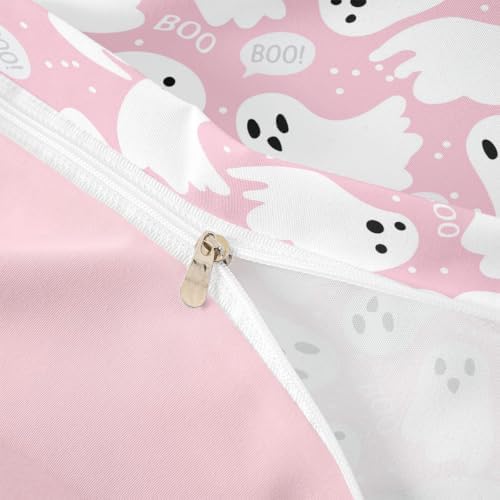 Feelyou Pink Halloween Duvet Cover King Size Cartoon Pink Ghost Bedding Set for Kids Boys Girls Kawaii Cute Comforter Cover Set Microfiber Bedspread Cover Bedroom Bedclothes - Image 5