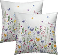 Spring Floral Throw Pillow Covers 24X24 Inches Set of 2 Watercolor Yellow Pink Purple Flowers Leaf Print Butterflies Pillowcase Soft Cotton Square Seasonal Cushion Covers for Living Room Sofa Decor by Sweetshow