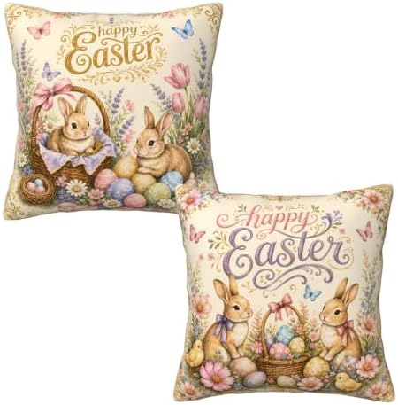Happy Easter Throw Pillow Covers 18x18 inch Set of 2 by Mshutbna