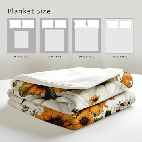 Fall Blankets and Throws White Pumpkin Print Blanket for Couch Bed Room Home Autumn Harvest Flannel Throw Thanksgiving Decor Gifts (59"x78") - Image 4