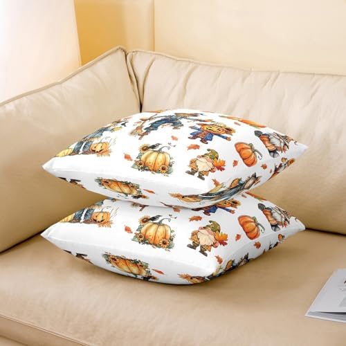 Autumn Thanksgiving Pack of 2 Pillow Covers for Bed Sofa,Rustic Fall Pumpkin Scarecrow Sunflower Maple Leaves Reversible Print Cushion Covers,Farmhouse Harvest White Pillow Covers,22"x 22" - Image 3