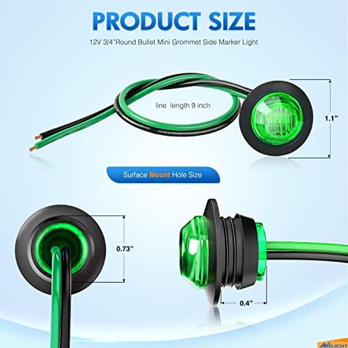 Nilight 3/4" Round LED Clearance Marker Lights,Green, 10-Pack