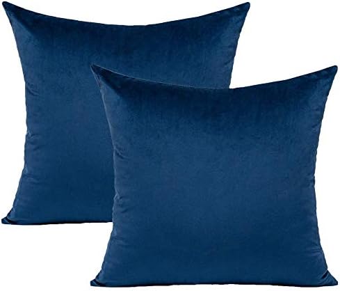 VAKADO Navy Velvet Pillowcases Dark Blue Square Throw Pillow Covers Decorative Couch Sofa Solid Decor Cushion Cases Super Soft for Bedroom Car Office 16x16 Inch Set of 2, 40x40cm by VAKADO